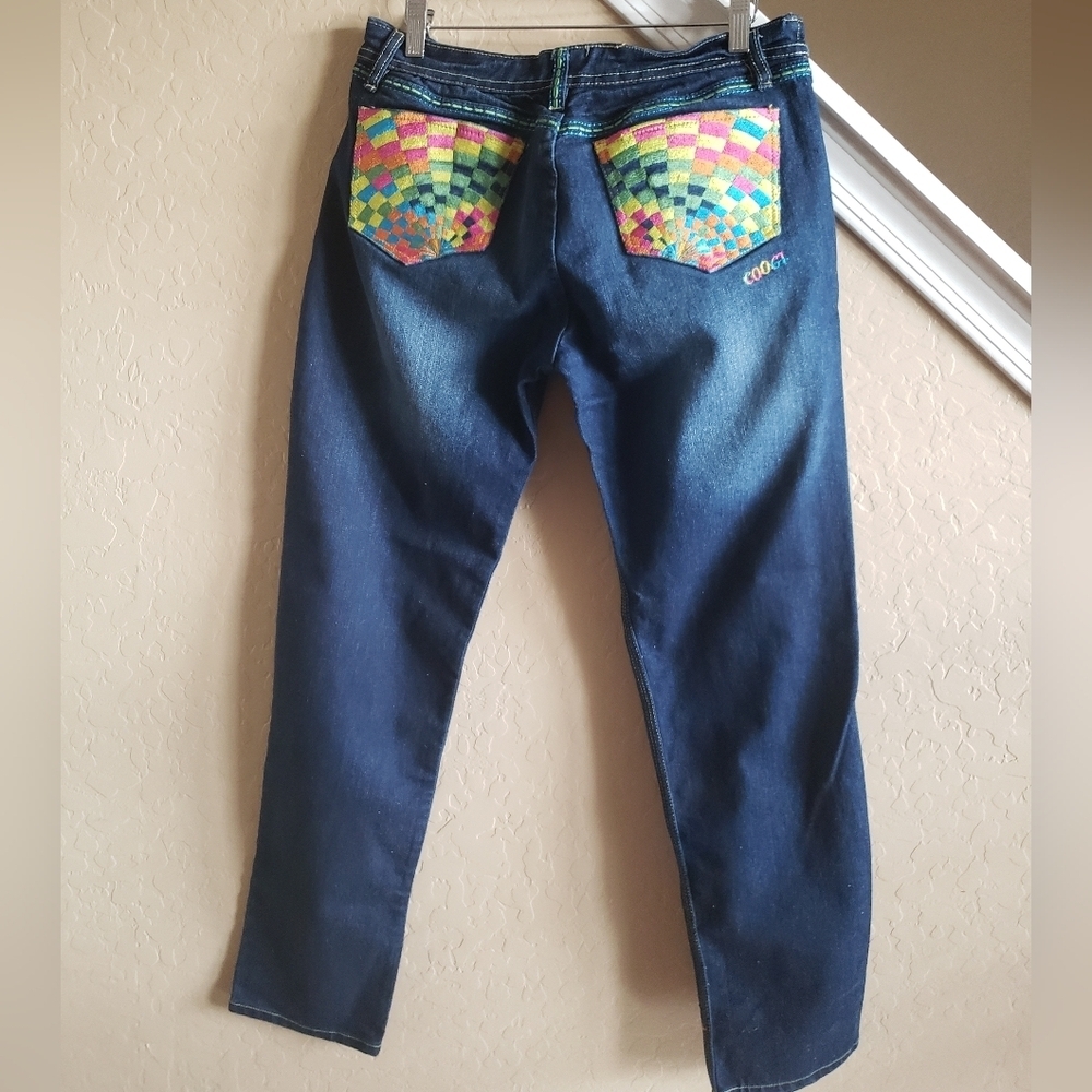 COOGI Women's Straight Leg Jeans with Multicolor Patchwork Back Pockets
